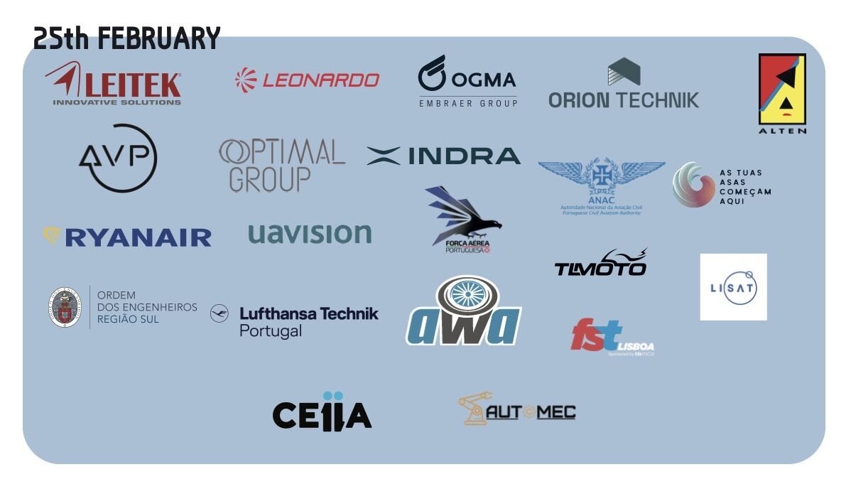 Board with the logos of the companies at the 25 February career fair, LEITEK among them