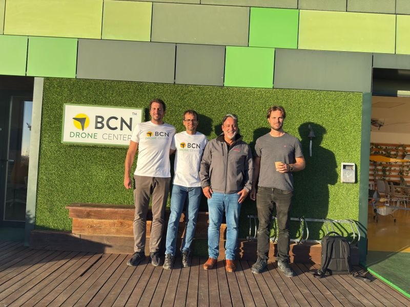 Members of Team AeroWatch in front of the BCN Drone Center building during the XPRIZE Wildfire semi-finals